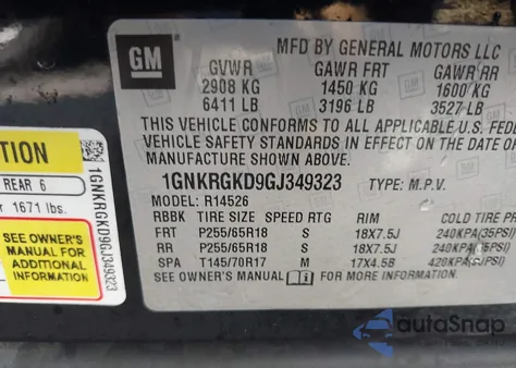 2016 Chevrolet Traverse 1Lt from USA, damaged, VIN 1GNKRGKD9GJ349323